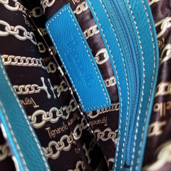 Tiganello Blue Teal Pebbled Leather Slouchy Purse Bag - Picture 7 of 11